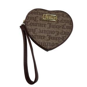 Juicy Couture Gothic Logo Chestnut Chino Gold Heart Coin Purse Wristlet 5.25"x5"